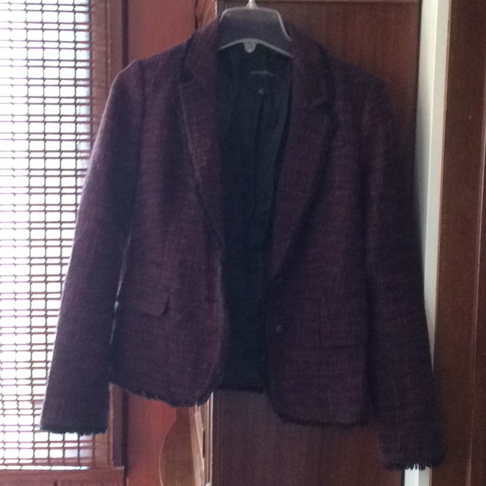 Banana Republic Burgundy and black fringed jacket